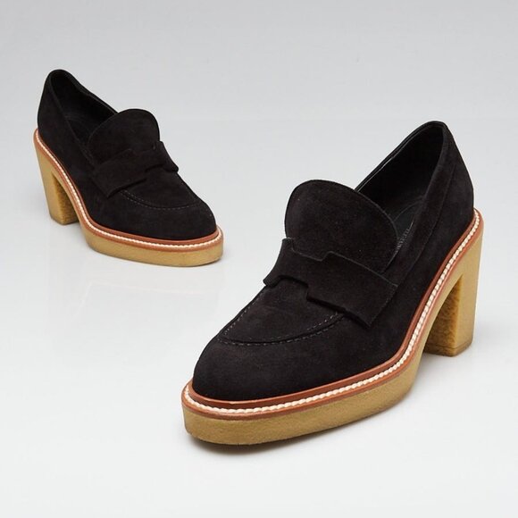 Hermes Black Suede Didi 70 Heeled Loafer Size 6/36.5 - Picture 1 of 5
